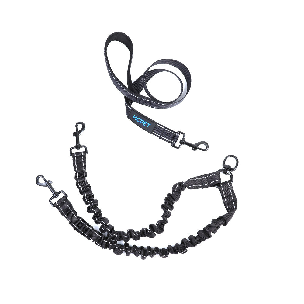 Adjustable Reflective Two Hook Pet Dogs Dual Double Ended Leads No Tangles Coupler Double Dog Leash-71