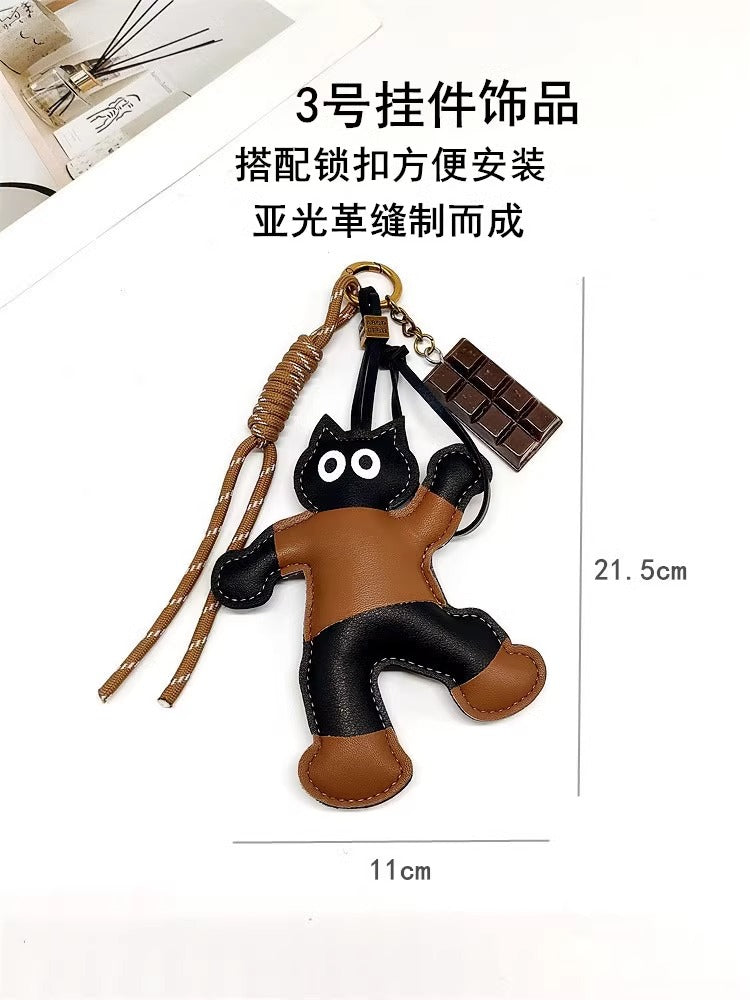 Cartoon PU Cat Keychain Pendant Plush Cute Dinosaur Bag Accessories Leather Car Keychain-7