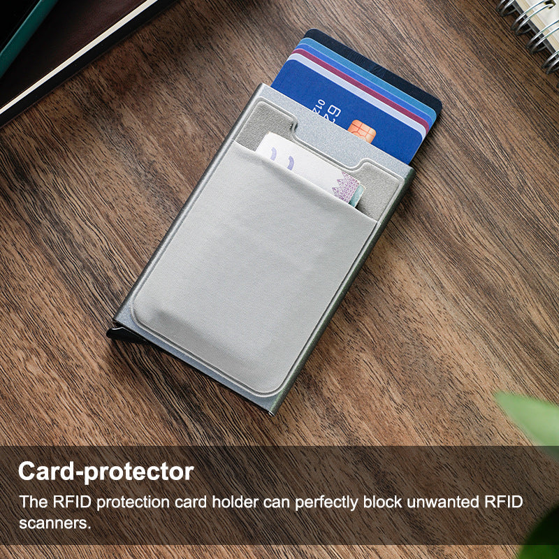 Hot Seller Men Aluminum Slim ID Credit Card Holder Pop Up Aluminum Wallets with Elasticity Back Pouch
