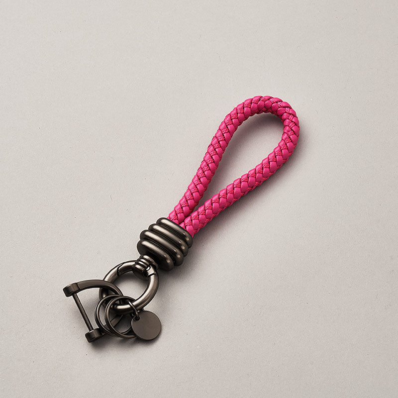 New color braided rope leather car key chain with horse buckle-55