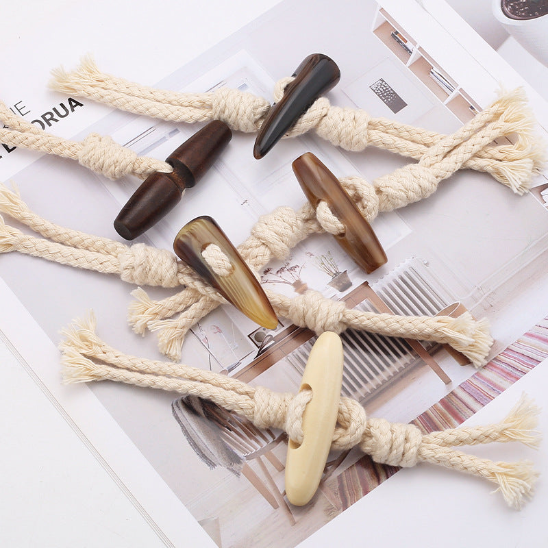 Cotton Rope Twine Olive Button-down Woolen Coat Trench Sweater Button up Wood Resin Button-58