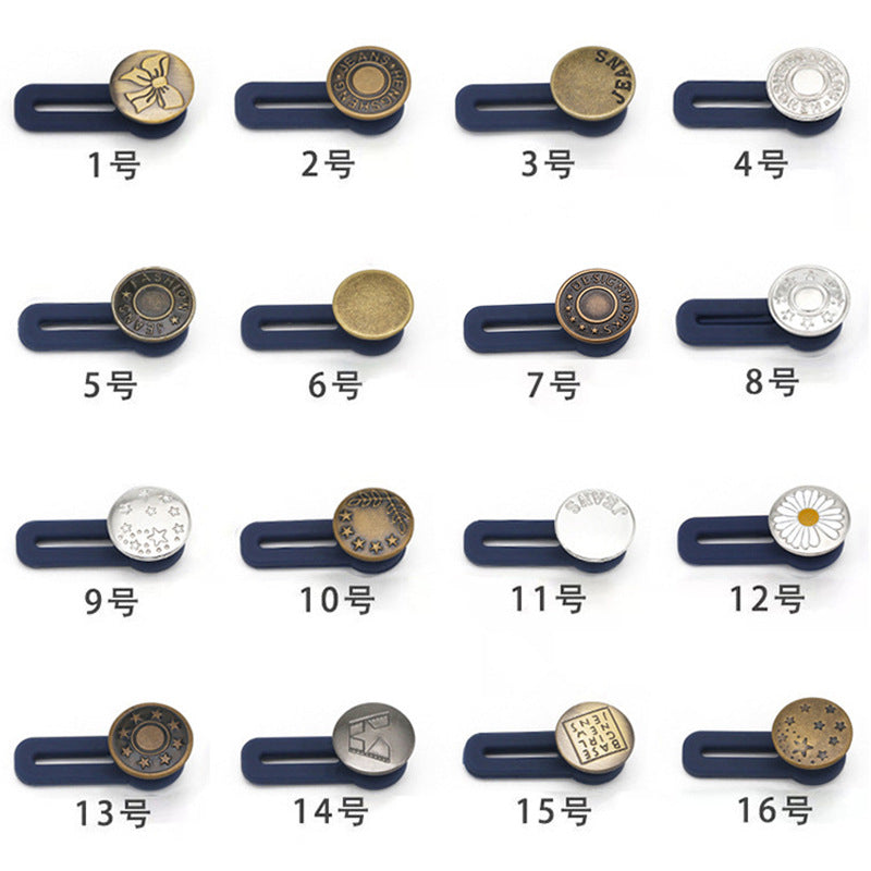 Hot Sale 1.7cm stainless steel Alphabet pentagram pattern Button Utility Women Adjustable nail free waist button-59