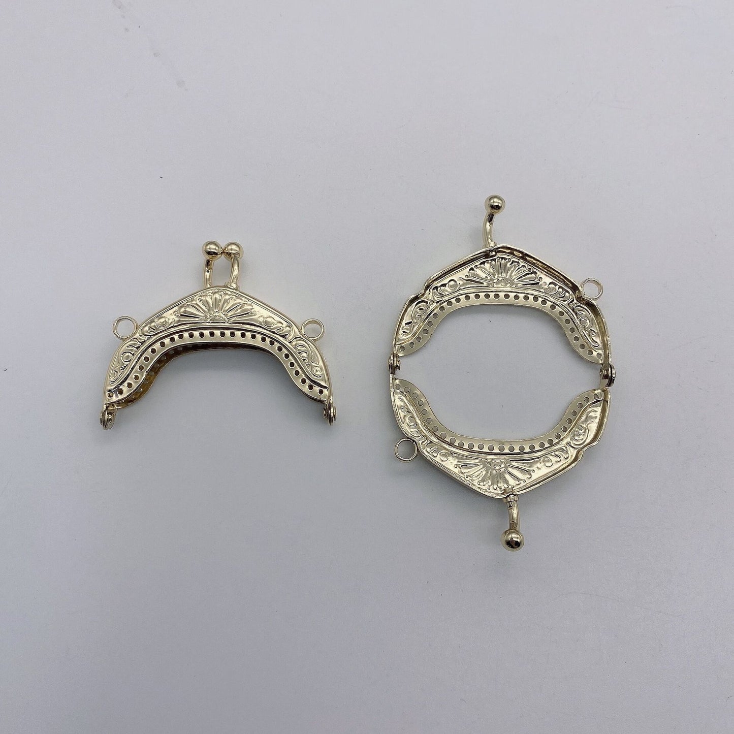 Bag Making Accessories Double Ear Semi-Round Vintage Embossed Flower Kiss Lock Metal Purse Frame for Evening Bag-1
