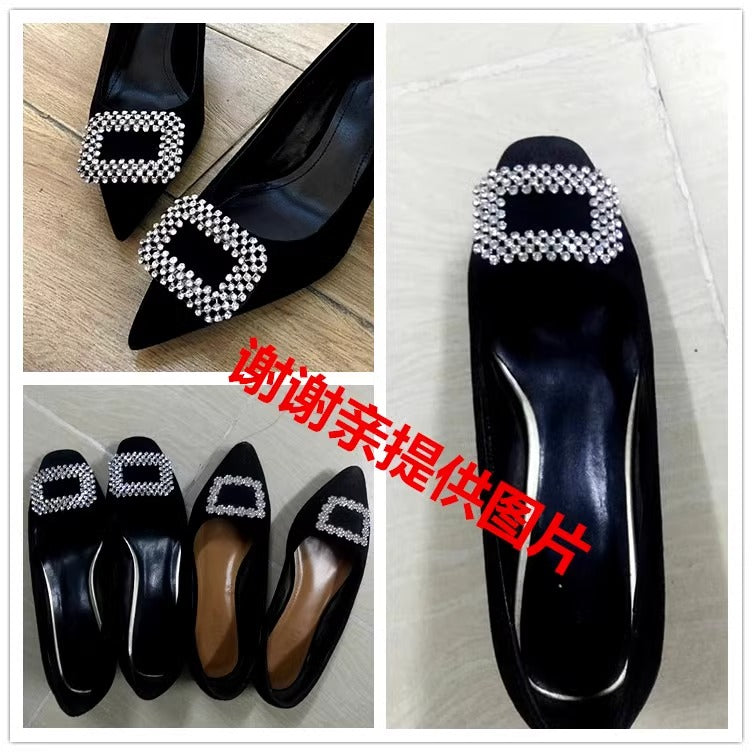 Wholesale Heart Diamond Shoe Buckles Square Decorative Metal Shoe Clips for Wedding Pearl Shoes Accessories-90