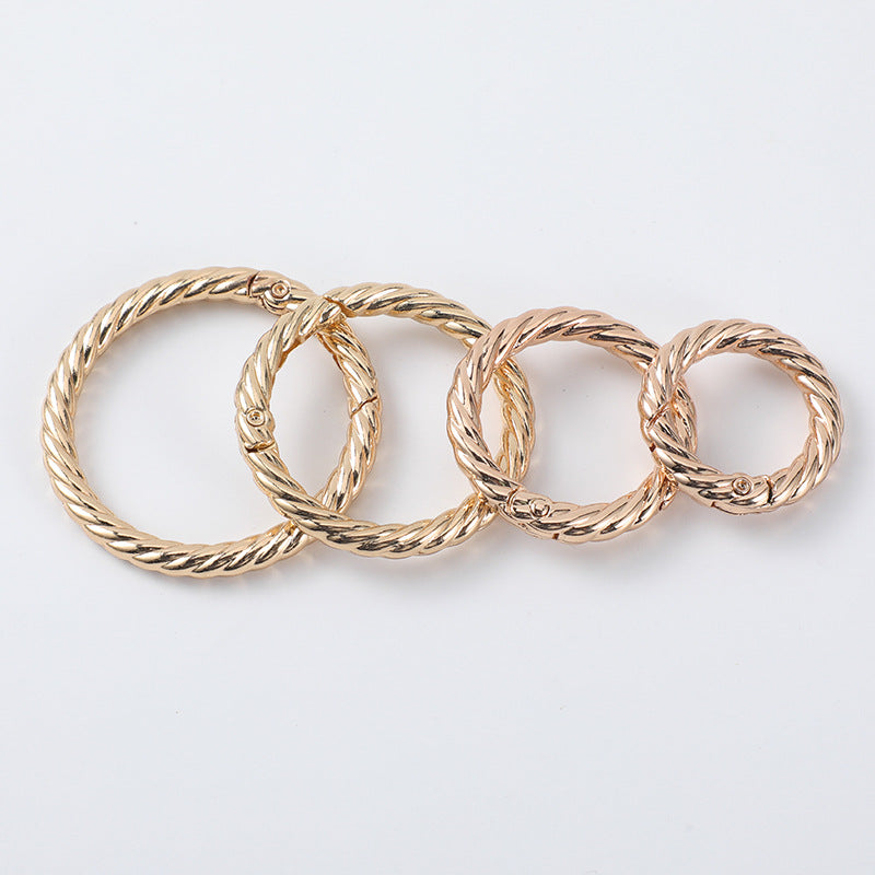 Nice custom metal factory wholesale round spring ring gilded hemp wreath circle spring ring clasp for handbag hardware-6