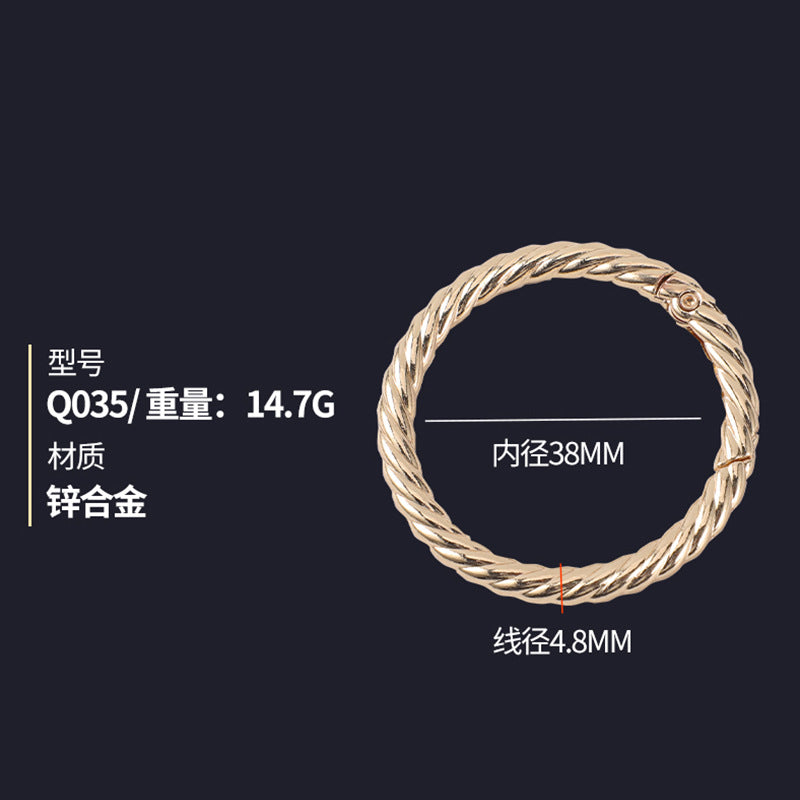 Nice custom metal factory wholesale round spring ring gilded hemp wreath circle spring ring clasp for handbag hardware-6