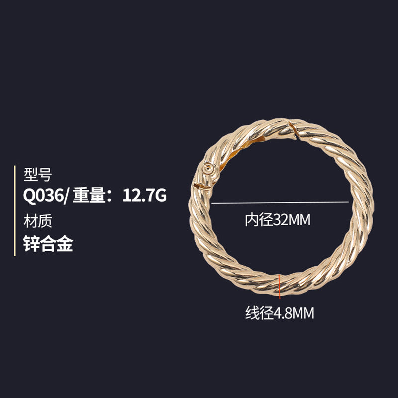 Nice custom metal factory wholesale round spring ring gilded hemp wreath circle spring ring clasp for handbag hardware-6