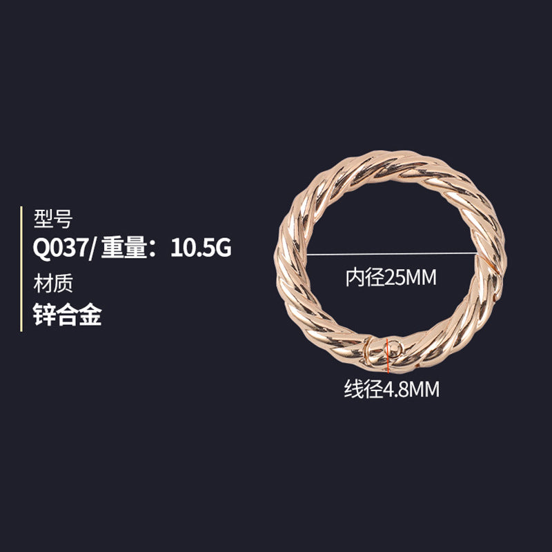 Nice custom metal factory wholesale round spring ring gilded hemp wreath circle spring ring clasp for handbag hardware-6