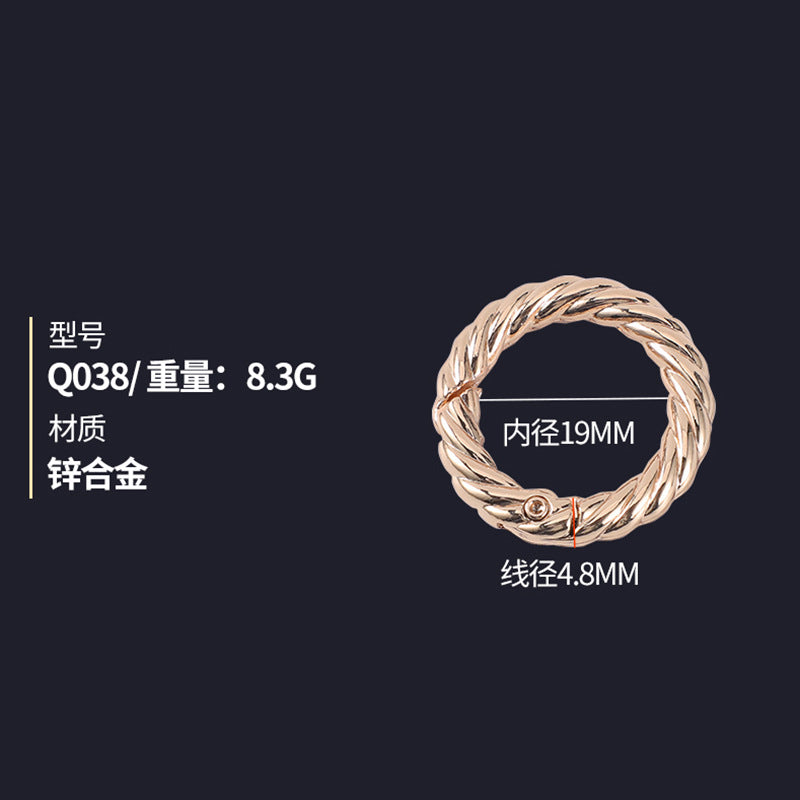 Nice custom metal factory wholesale round spring ring gilded hemp wreath circle spring ring clasp for handbag hardware-6
