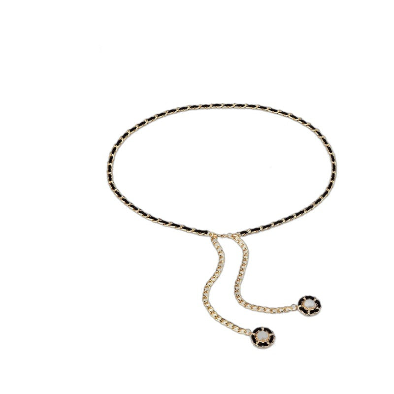 Pearl Camellia Women Waist Chain Elegant Body Chain Female Simple Adjustable Dress Belt-67