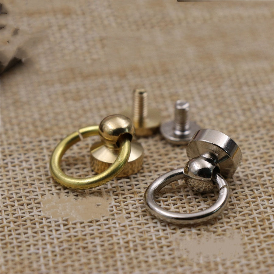 Brass O ring with screw studs Ball Post Rivet with O ring Screwback Round Head Nail for Purse Bag Anchor Connection Phone Case-68