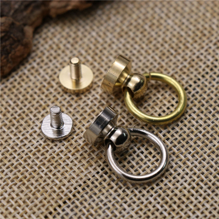 Brass O ring with screw studs Ball Post Rivet with O ring Screwback Round Head Nail for Purse Bag Anchor Connection Phone Case-68