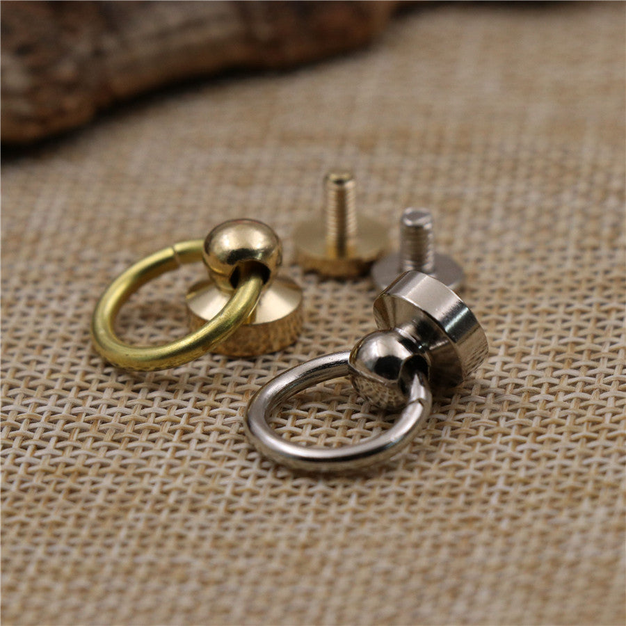 Brass O ring with screw studs Ball Post Rivet with O ring Screwback Round Head Nail for Purse Bag Anchor Connection Phone Case-68