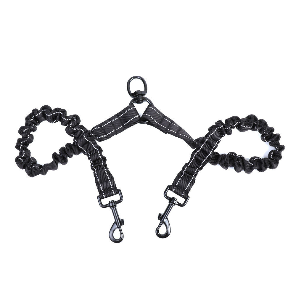 Adjustable Reflective Two Hook Pet Dogs Dual Double Ended Leads No Tangles Coupler Double Dog Leash-71