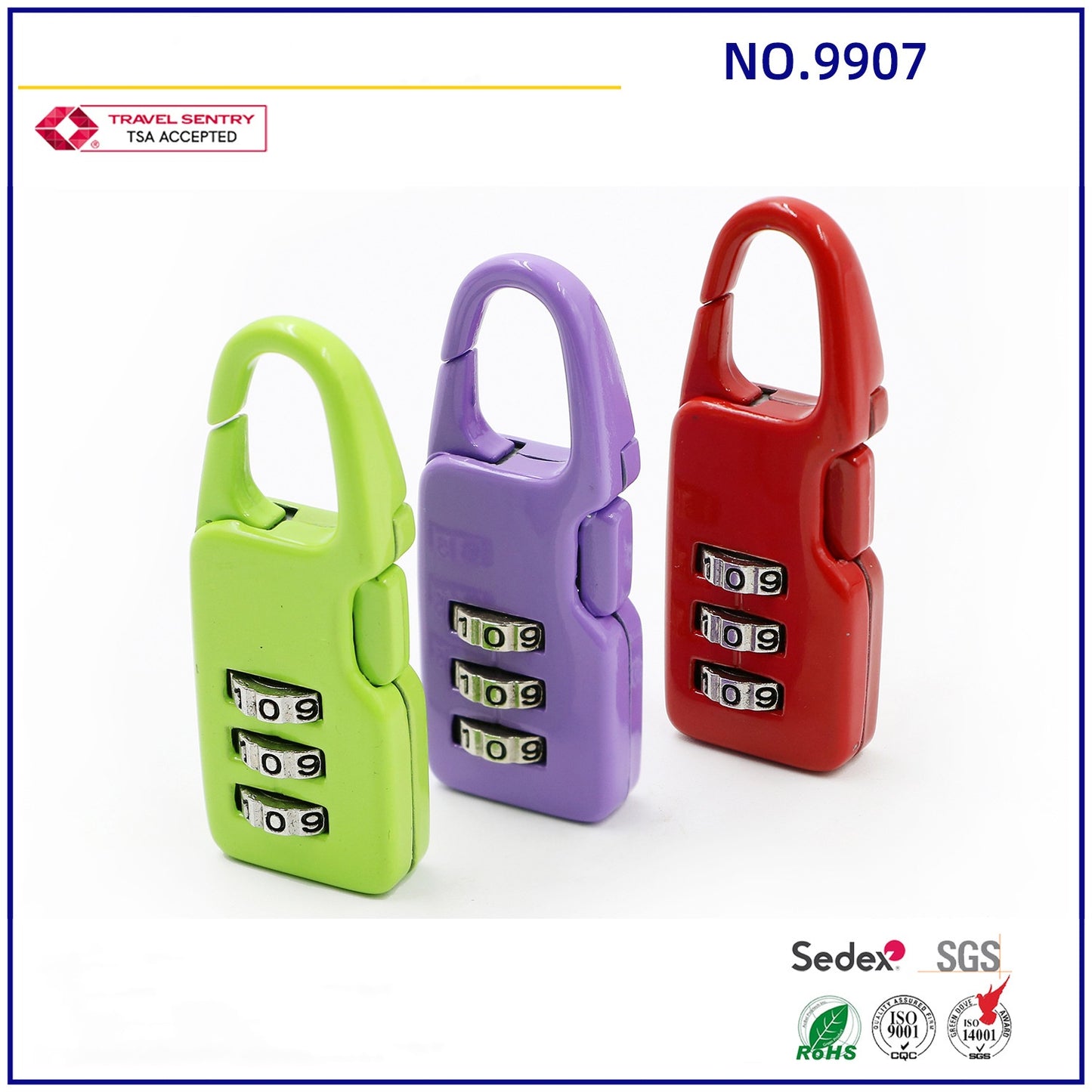 Good quality Resettable 3 Digit Combination Luggage Padlocks-7