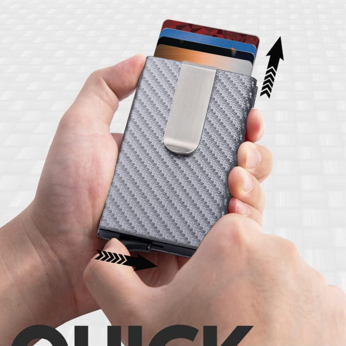 Minimalist Slim Wallet Front Pocket Credit Card Holder for Men Laser Engraving RFID Blocking Auto Pop Up Wallet with Money Clip