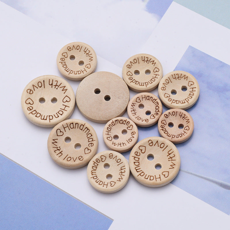 15/20/25mm Round Laser Engraved love Heart With love Wood 4 Holes Buttons Wholesale-75