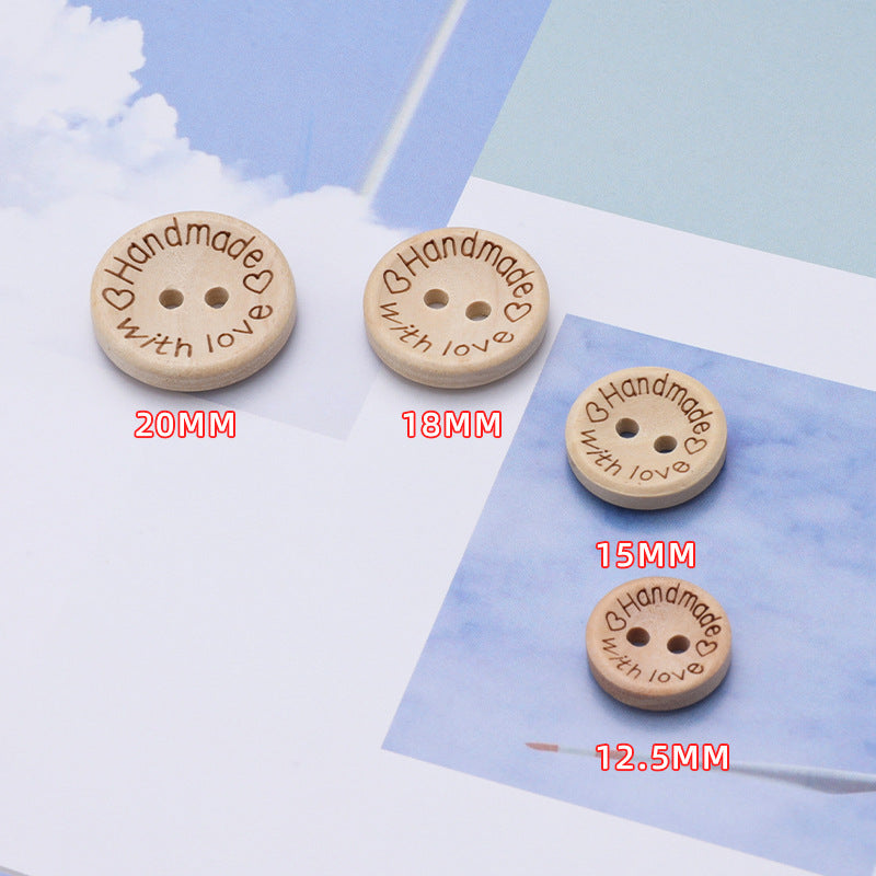 15/20/25mm Round Laser Engraved love Heart With love Wood 4 Holes Buttons Wholesale-75