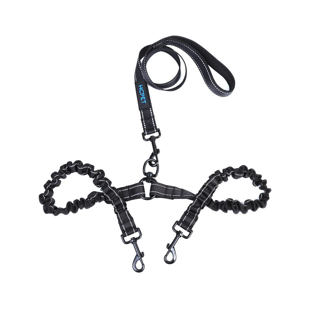 Adjustable Reflective Two Hook Pet Dogs Dual Double Ended Leads No Tangles Coupler Double Dog Leash-71