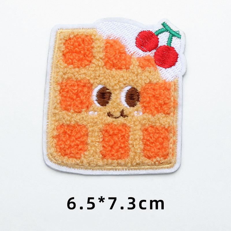 High quality food fries pizza self-adhesive cloth embroidery trimmings towel embroidery patch-89