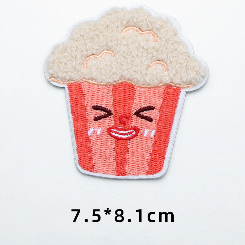 High quality food fries pizza self-adhesive cloth embroidery trimmings towel embroidery patch-89