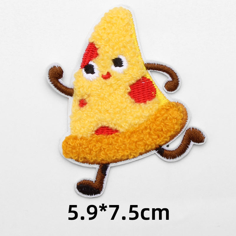 High quality food fries pizza self-adhesive cloth embroidery trimmings towel embroidery patch-89