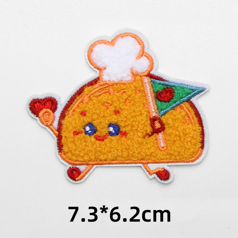 High quality food fries pizza self-adhesive cloth embroidery trimmings towel embroidery patch-89