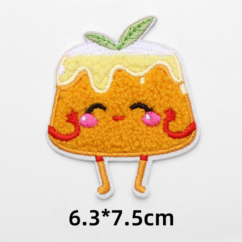 High quality food fries pizza self-adhesive cloth embroidery trimmings towel embroidery patch-89