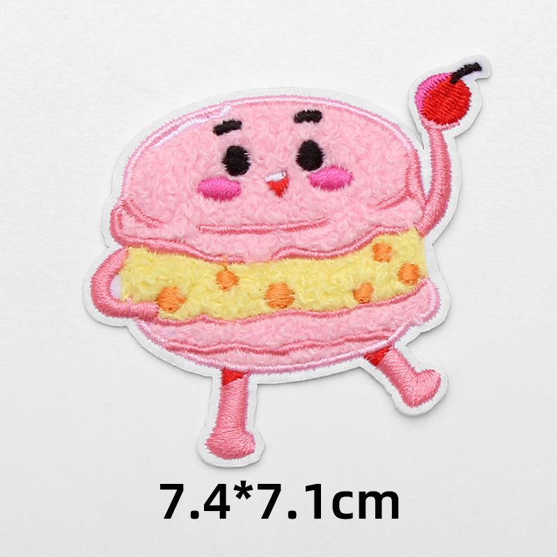 High quality food fries pizza self-adhesive cloth embroidery trimmings towel embroidery patch-89