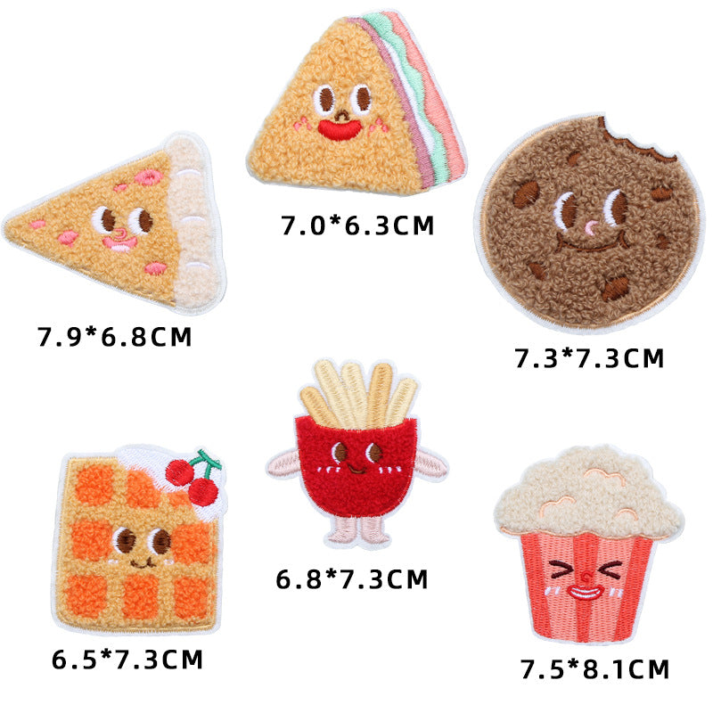 High quality food fries pizza self-adhesive cloth embroidery trimmings towel embroidery patch-89