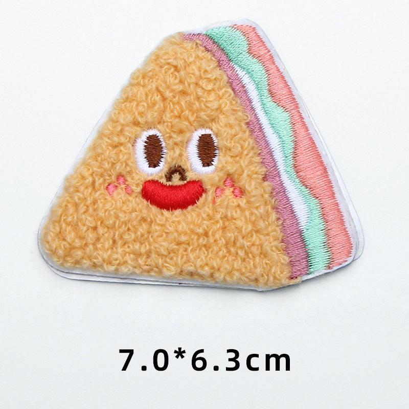 High quality food fries pizza self-adhesive cloth embroidery trimmings towel embroidery patch-89