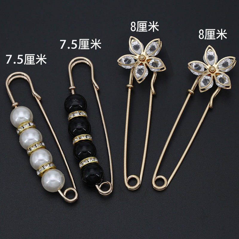 Fashion design luxury women jewelry gift silver Pearls safety brooch pin-90