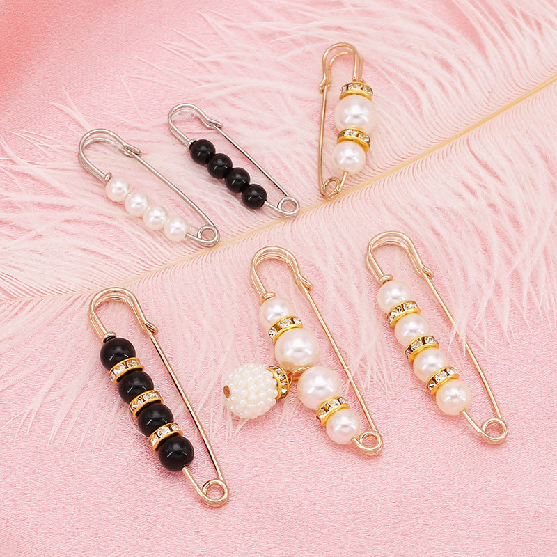 Fashion design luxury women jewelry gift silver Pearls safety brooch pin-90