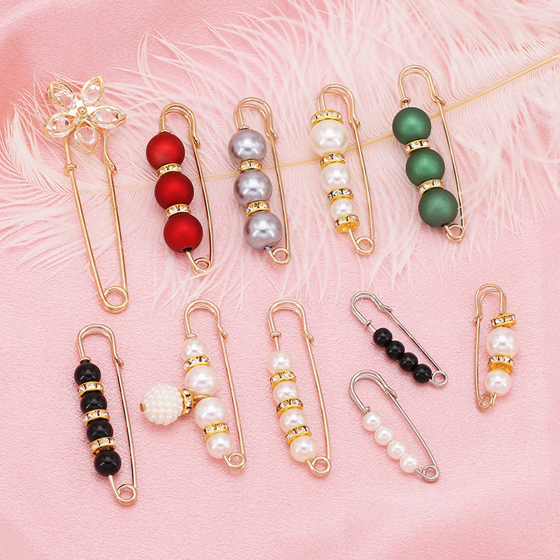 Fashion design luxury women jewelry gift silver Pearls safety brooch pin-90
