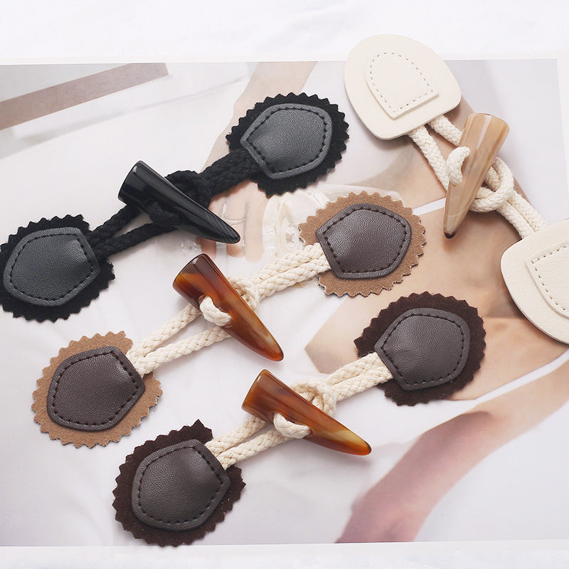 Custom Logo Puy Leather Wooden Toggle Button Coat Leather Toggle Button-97