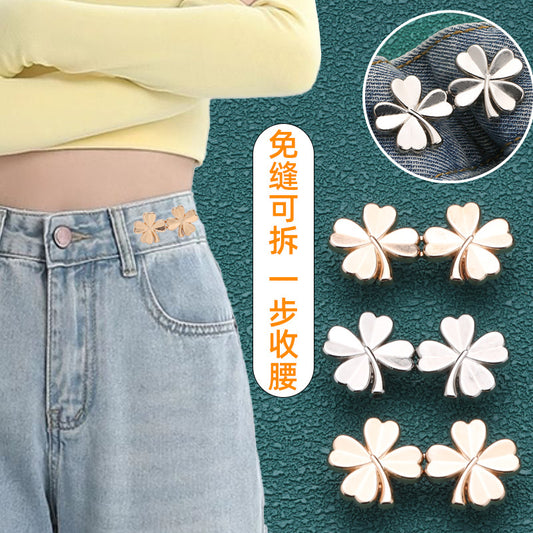 Four Leaf Clover Tightener Adjustable Waist Buckle For Jeans, No Sewing Required Button Adjuster For Pants And Skirts Waist-169