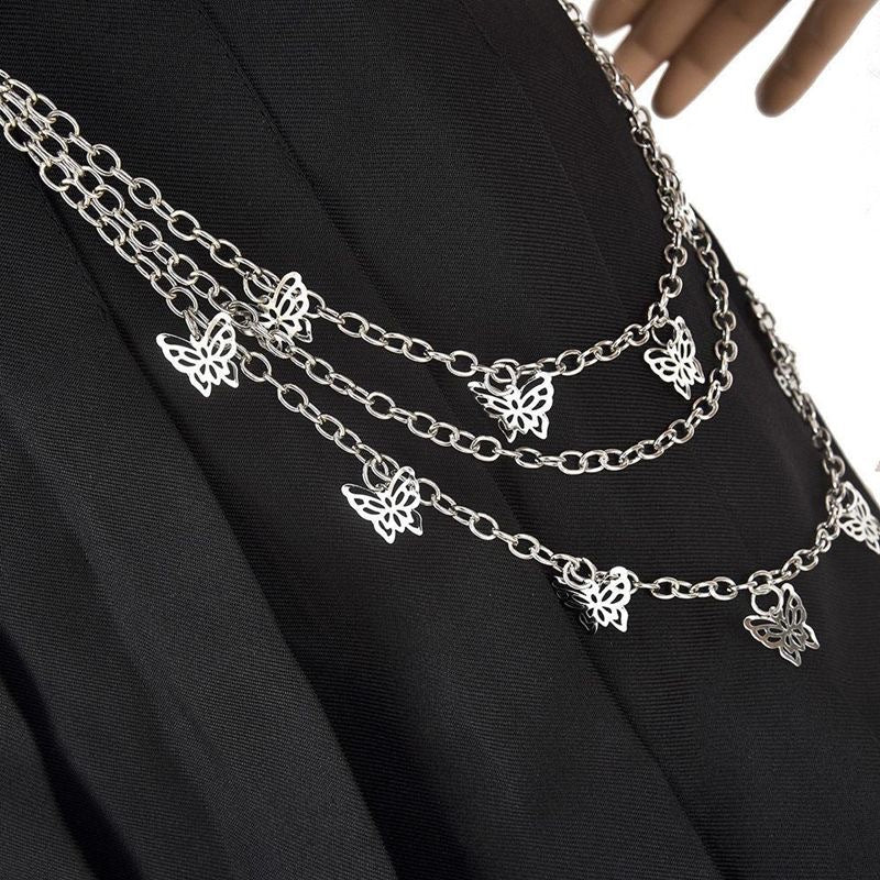Wholesale Fashion Grommet Holes Cool Girls Punk Belts for Dress with Butterfly Chain-17