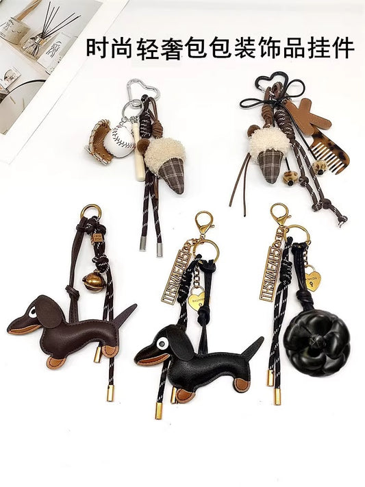 Dachshund Bear Doll Pendant Spring Chain Pearl Chain bar Bracelet Bag Charm Charm Silicone Tag Keychain-32