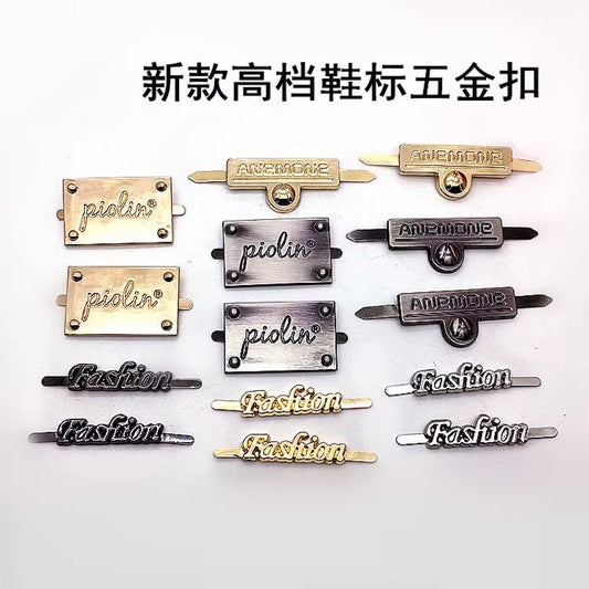 Fashion Garment Metal Name Tags Custom Gunmetal logo Clothing Accessory Metal Sewing Label Plates for shoes-128