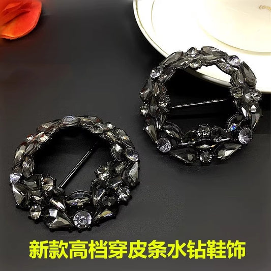 Wholesale Gold Metal Diamante Rhinestone Buckle Round Shape Rhinestone Buckle Slider for Wedding Party Chair Sash Decoration-81
