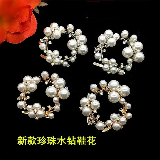 Women's Leather Shoe Accessories Flower Garland Shoe Buckle Detachable Shoes Pearl Slipper Front Floral High Heel Accessories-72