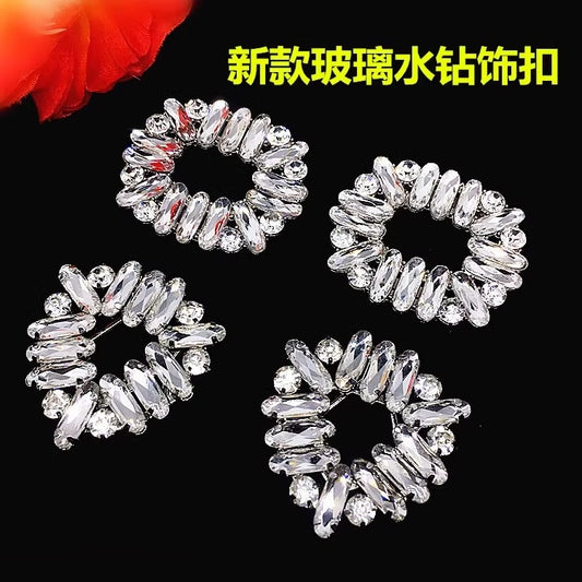 Custom Metal Buckles With Diamonds for Shoe Hebillas De Metal Con Diamante Para Zapato Cristal Crystal Shoe Flower-117