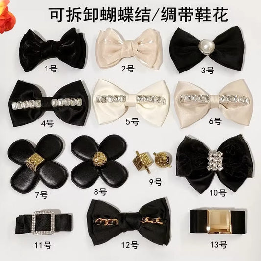 Custom Women Ladies Heels Decorations Charms Leather Bow Shoe Clips Shoe Buckle Leather Shoe Accessories-15