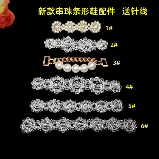 Silver & Gold Beaded Chain Shape Crystal Rhinestone Patch Applique Flatback Style Iron-On for Evening Dresses Shoes Bags-135