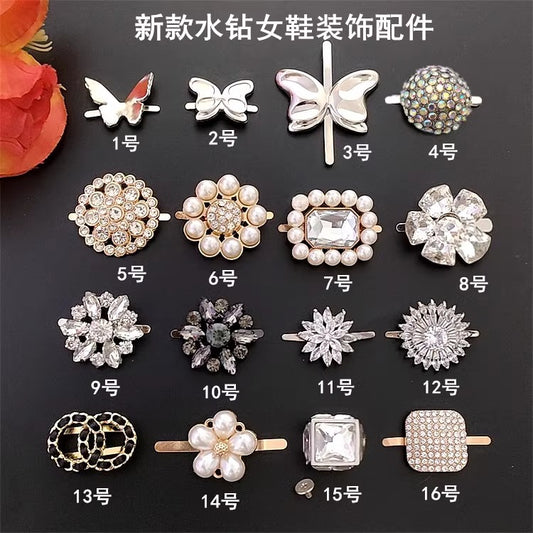 Apparel & Accessories Accessories Belts & Accessories Belt Buckles Custom Flower logo Crystal Shoes Straps Women Diamond Summer Chunky High Heels Shoes Buckle Decoration-66