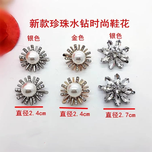 Metal shoe flower with pearls for shoes-114