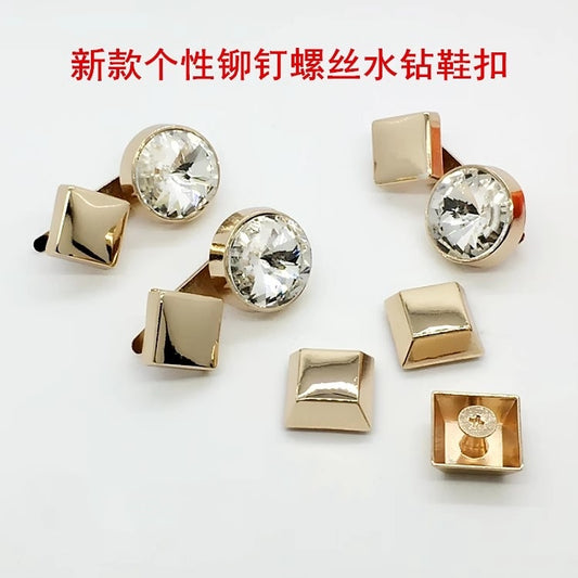 Screw mounted simple shiny shoe buckle with diamond for ladies shoes-118