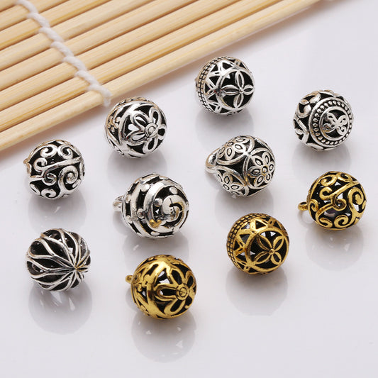 Hot selling 10mm Hollow pattern metal ball button retro style cheongsam hand sew on Buttons for Garment decoration Accessory-258