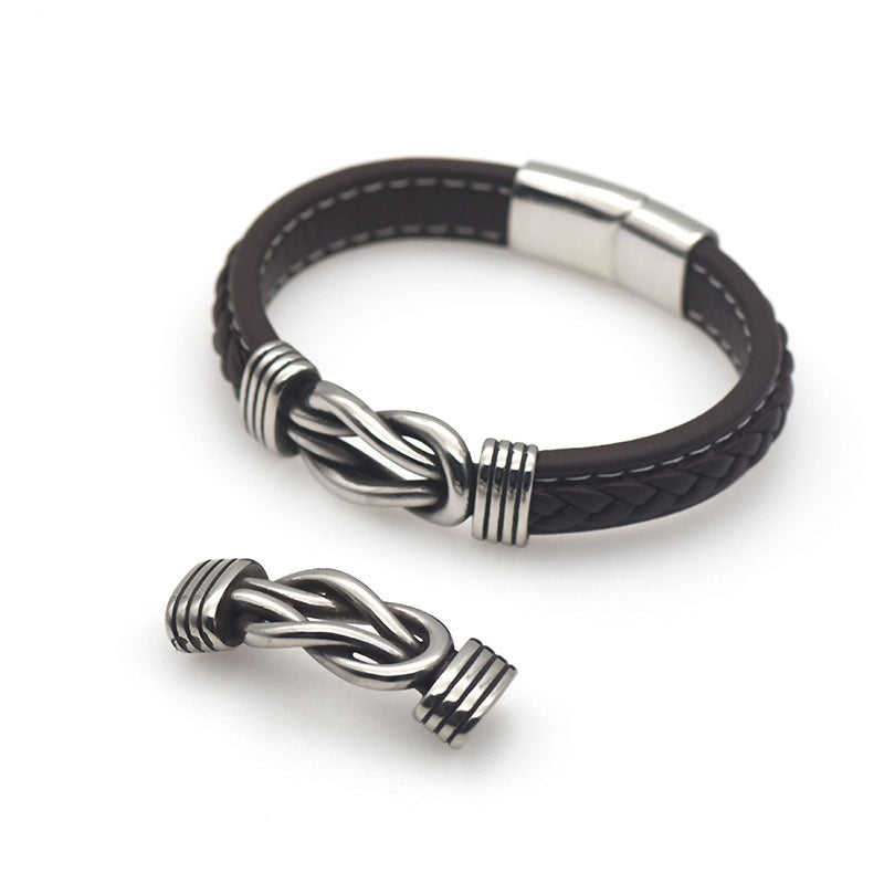 Kinling OEM Design Multi Layer Leather Charm Stainless Steel Magnetic Clasp Punk Fashion Braided Wristband Bangle Bracelet-26
