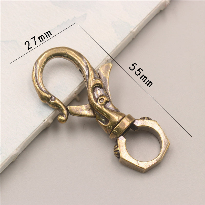 Retro Engraved Keychain Solid Brass Dog Collar Buckles Spring Lobster Clasps Accessories Swivel Snap Hook-29